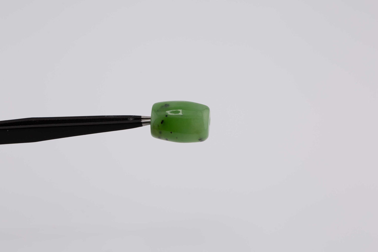 Siberian Apple Green Jade Barrel Bead