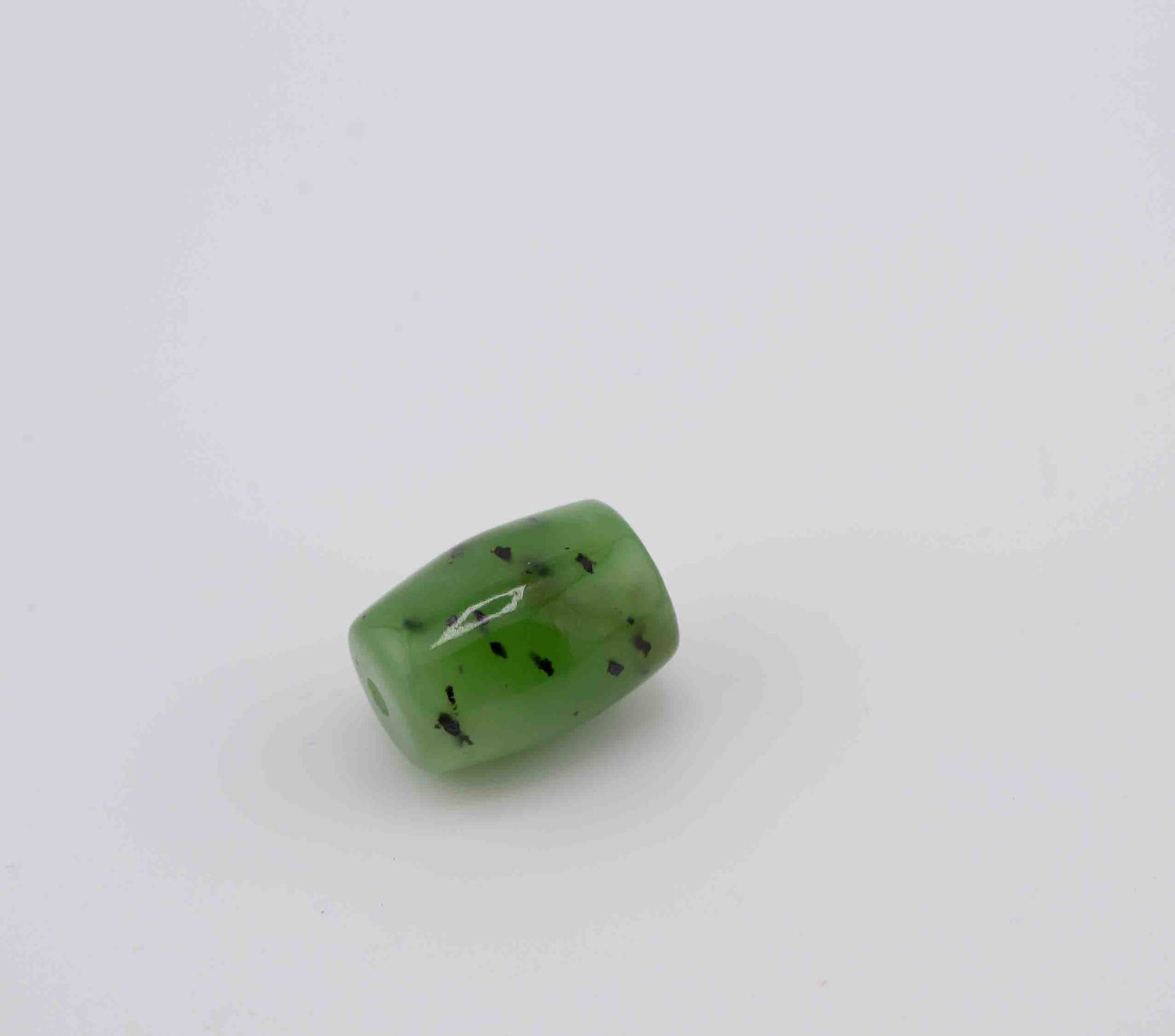 Siberian Apple Green Jade Barrel Bead