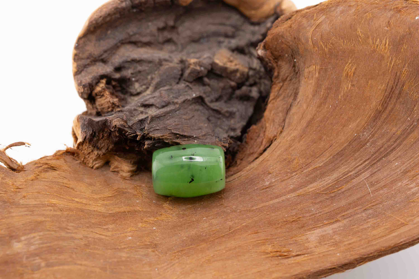 Siberian Apple Green Jade Barrel Bead