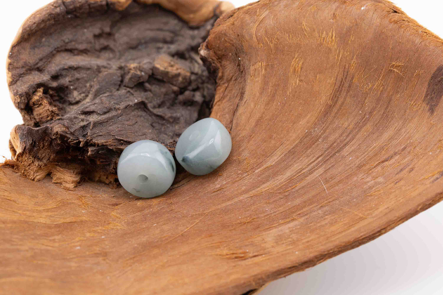 Burmese Blue Jadeite Rondelle Bead Pair