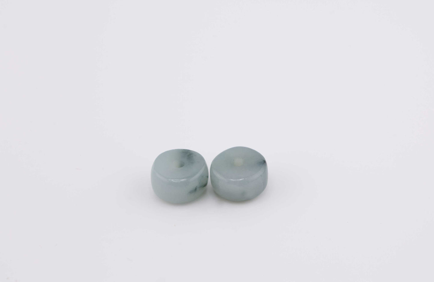 Burmese Blue Jadeite Rondelle Bead Pair