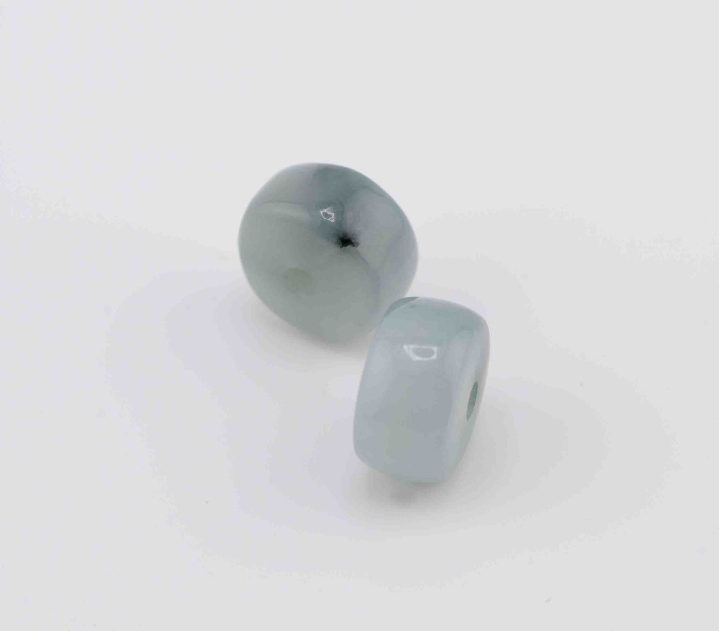 Burmese Blue Jadeite Rondelle Bead Pair