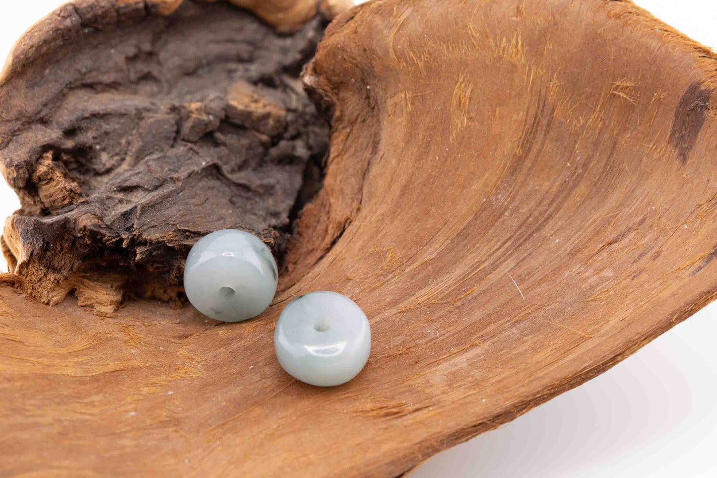 Burmese Blue Jadeite Rondelle Bead Pair