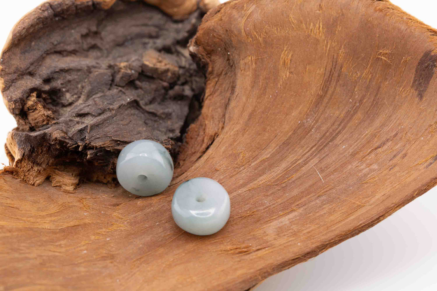 Burmese Blue Jadeite Rondelle Bead Pair