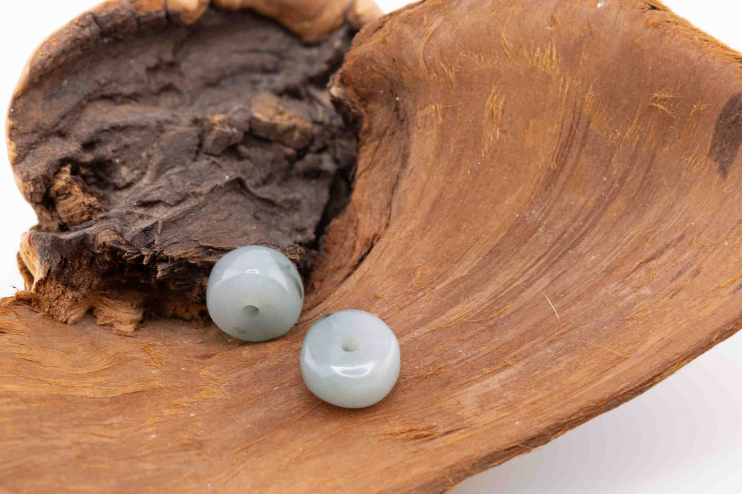 Burmese Blue Jadeite Rondelle Bead Pair