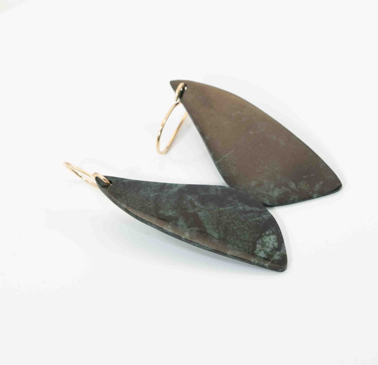 Guatemalan Avocado Green Jadeite Butterfly Wing Dangle Earrings