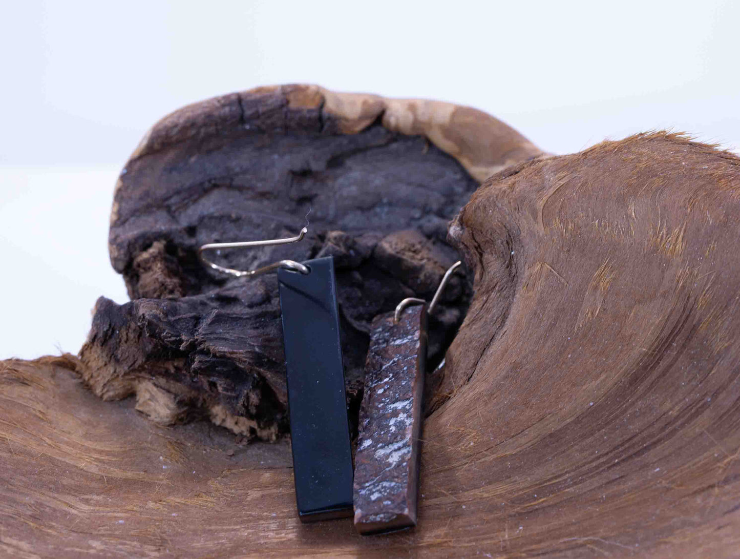 Wyoming Black Edwards Jade Earrings – Live Rind &amp; Polished Black – Reversible Dangles – 14k Gold Filled