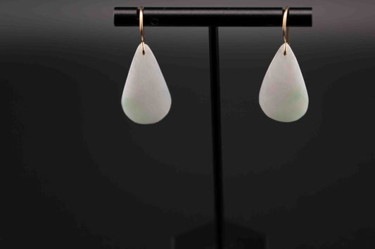 Burmese  Creme Green Jade Teardrop Dangle Earrings