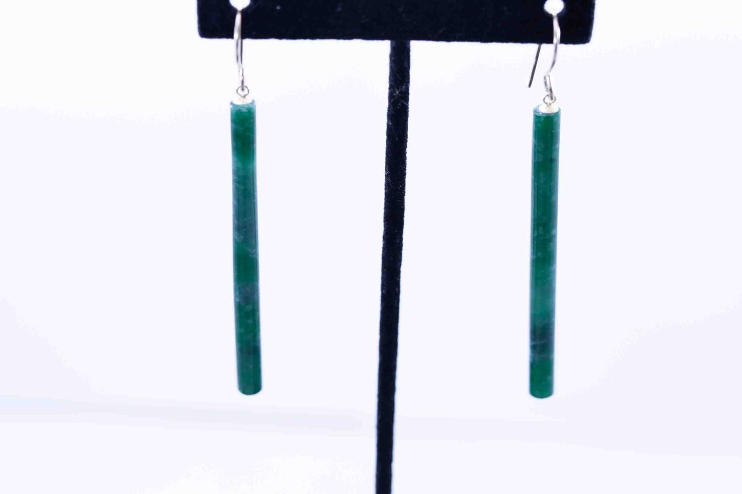Handmade Imperial Green Guatemalan Jadeite Matchstick Dangle Earrings