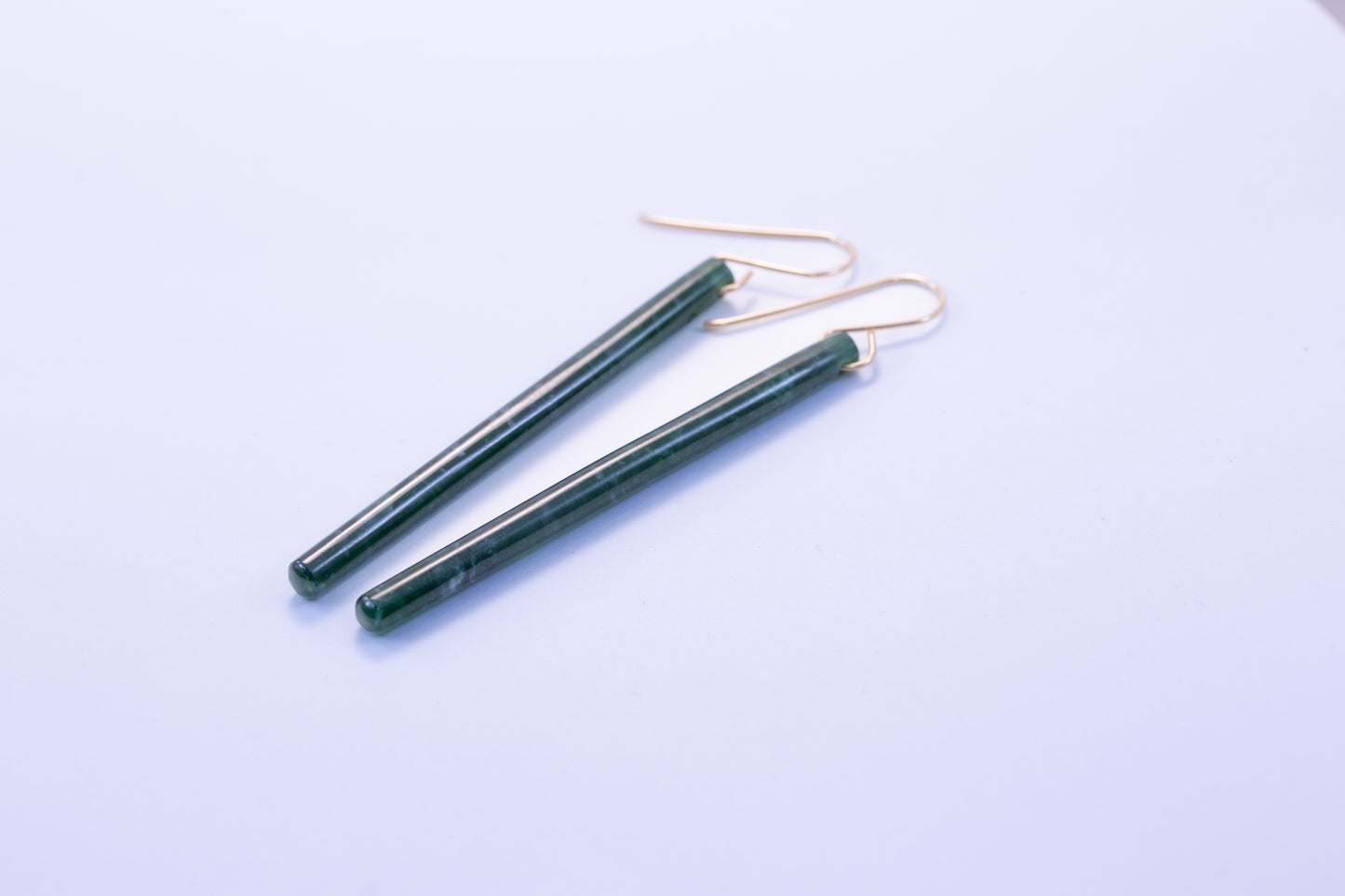 Handmade Imperial Green Guatemalan Jadeite Matchstick Dangle Earrings