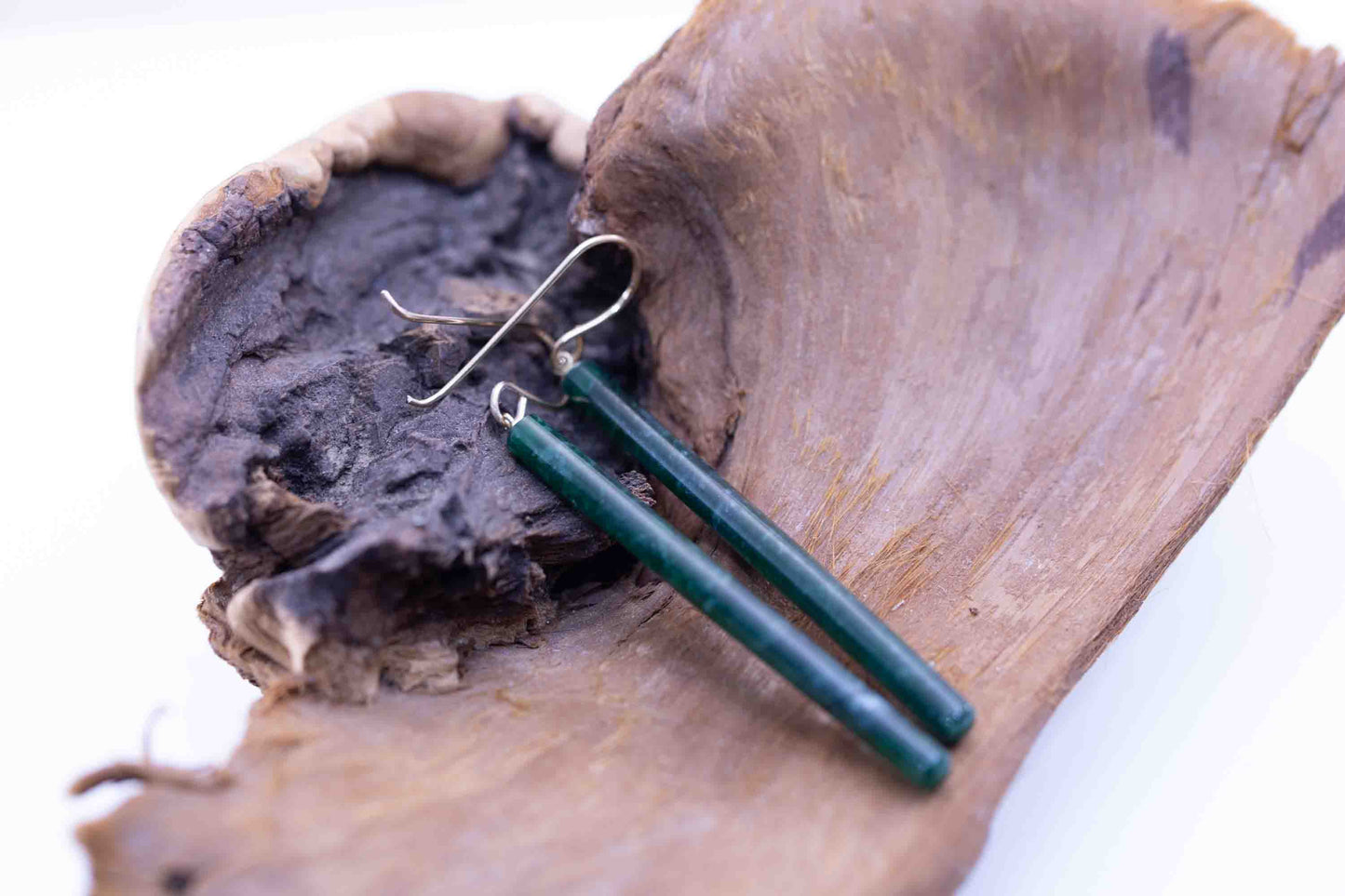 Handmade Imperial Green Guatemalan Jadeite Matchstick Dangle Earrings