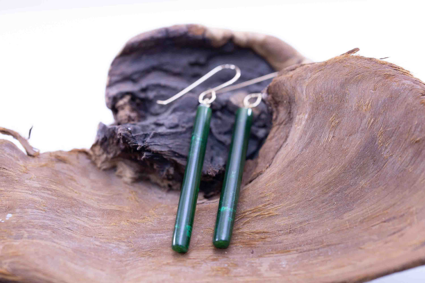 Handmade Imperial Green Guatemalan Jadeite Matchstick Dangle Earrings