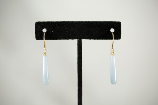 Handmade Light Blue Guatemalan Jadeite Teardrop Dangle Earrings | 14K Gold Filled Ear Wires