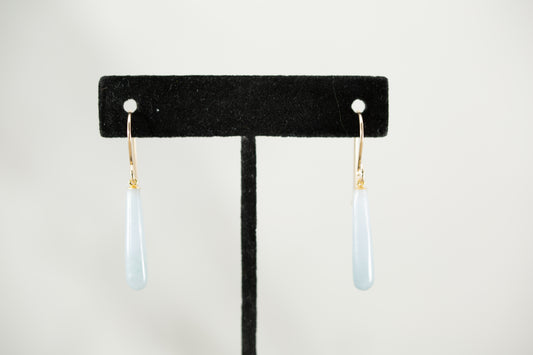 Handmade Light Blue Guatemalan Jadeite Teardrop Dangle Earrings | 14K Gold Filled Ear Wires