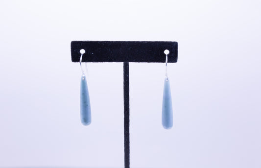 Large Handmade Light Blue Guatemalan Jadeite Teardrop Dangle Earrings with .925 Silver Ear Wires