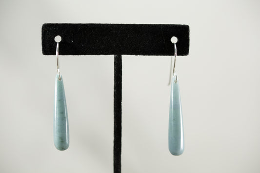 Large Handmade Light Blue Guatemalan Jadeite Teardrop Dangle Earrings | 14K Gold Filled Ear Wires