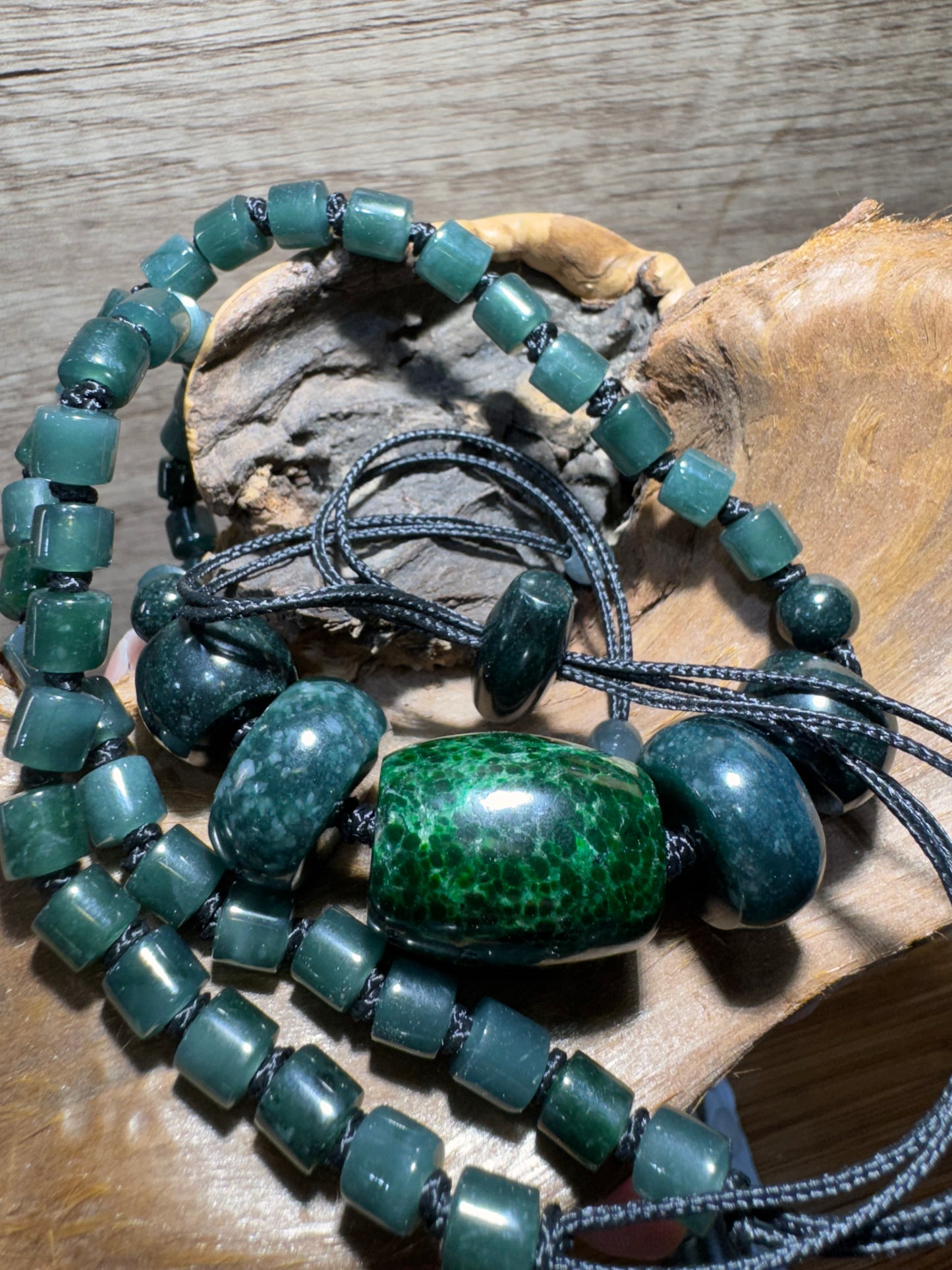 Handcrafted Maw Sit Sit Bead Pendant with Guatemalan Jade Beads on Durable Paracord