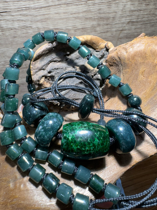 Handcrafted Maw Sit Sit Bead Pendant with Guatemalan Jade Beads on Durable Paracord