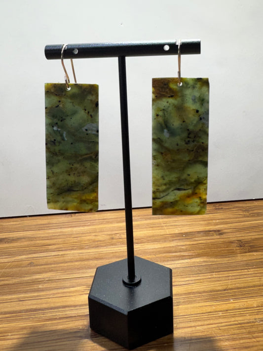 Washington Jade Statement Earrings – Murphys Creek Nephrite Dangles – 14k Gold Filled Ear Wires