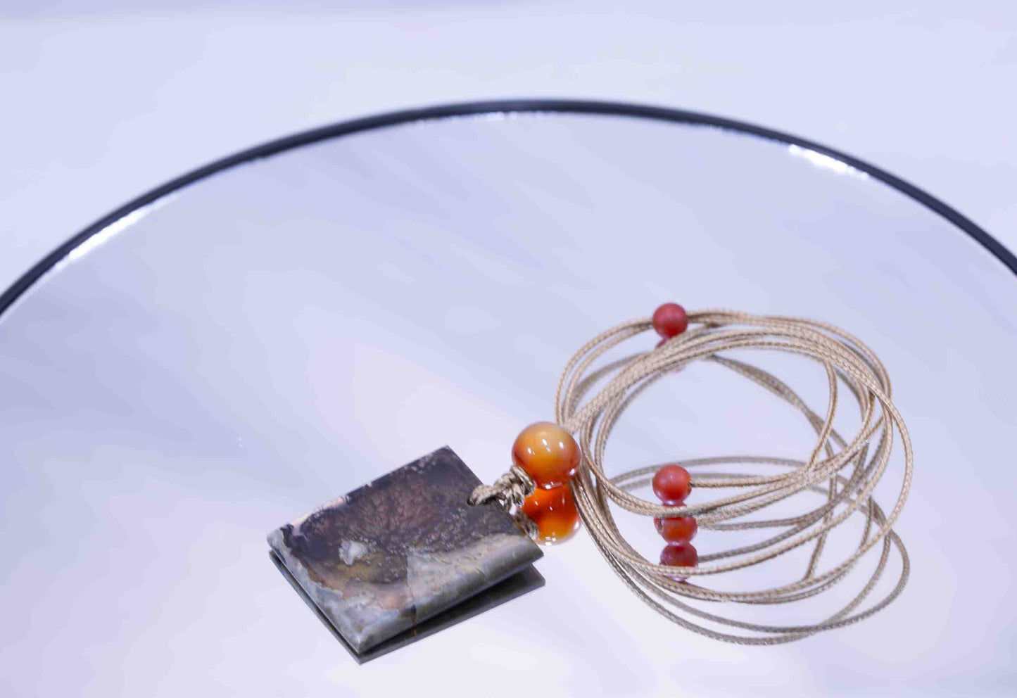 Washington Plume Agate Pendant with Hand-Spun Carnelian Bead on Paracord with Accent Beads