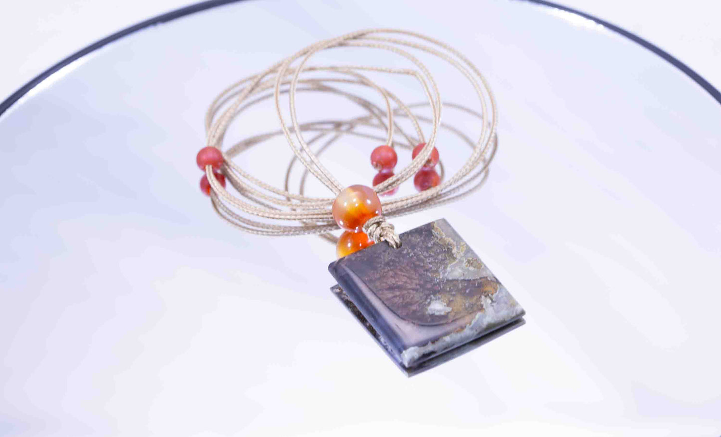 Washington Plume Agate Pendant with Hand-Spun Carnelian Bead on Paracord with Accent Beads