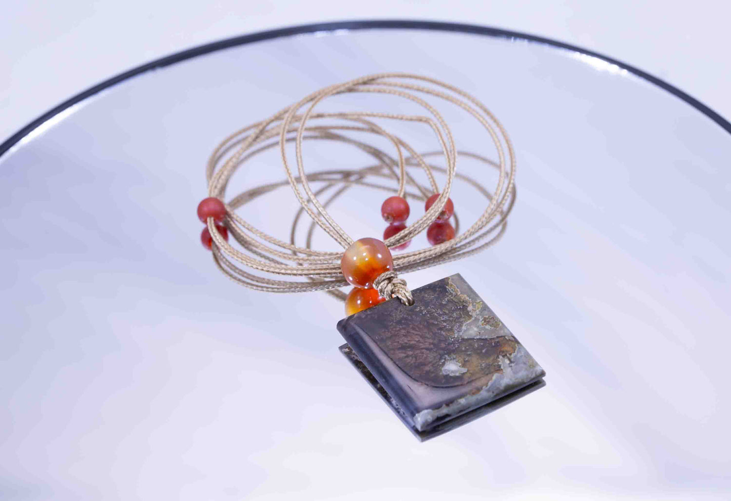 Washington Plume Agate Pendant with Hand-Spun Carnelian Bead on Paracord with Accent Beads