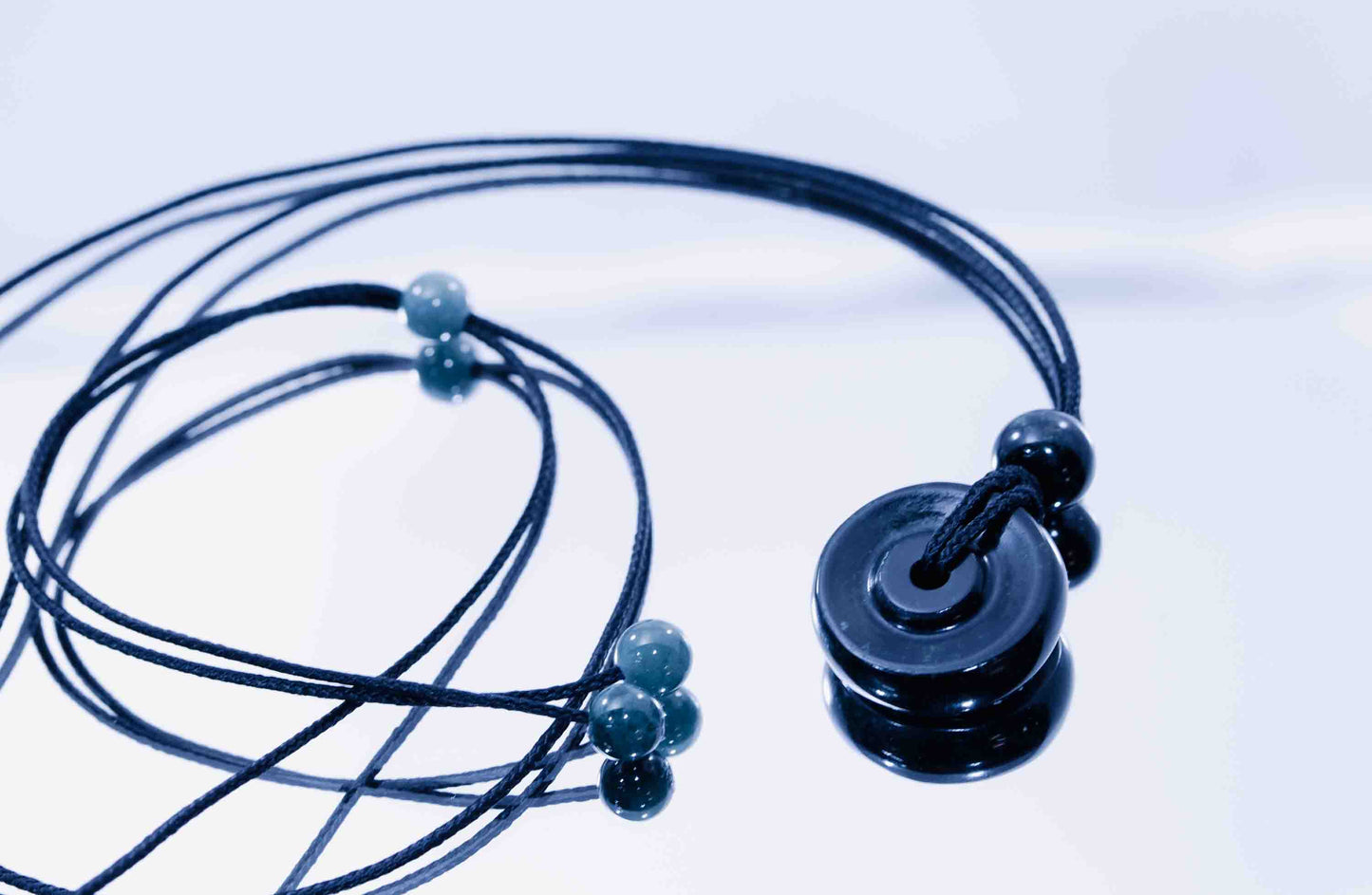 Guatemalan Avocado Jadeite Bi-Disc Pendant with Handmade Accent Beads – Adjustable Cord