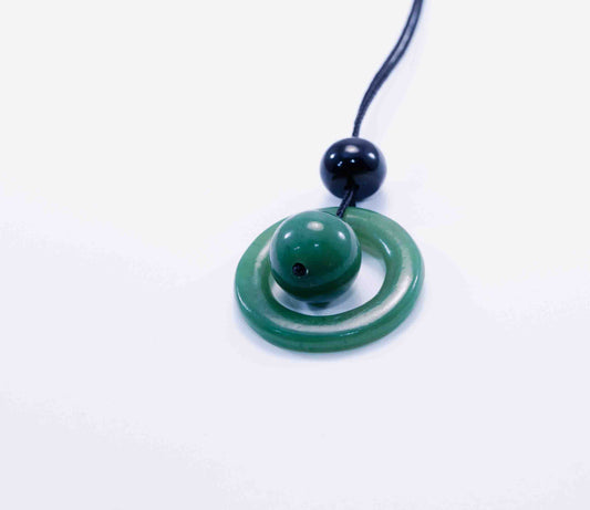 Wyoming Apple Jade Sculptural Pendant – Hand Carved Bi-Disc & Sphere Necklace