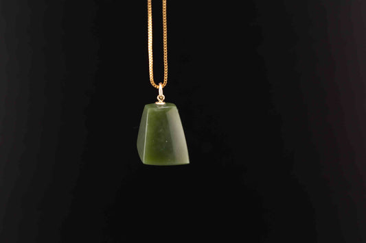 Wyoming Olive Jade Pendant Nephrite Necklace Hand Cut 18k Gold Filled Chain