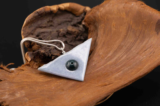Guatemalan Lilac Jade Triangle Pendant Blue Olmec Sphere Sterling Silver