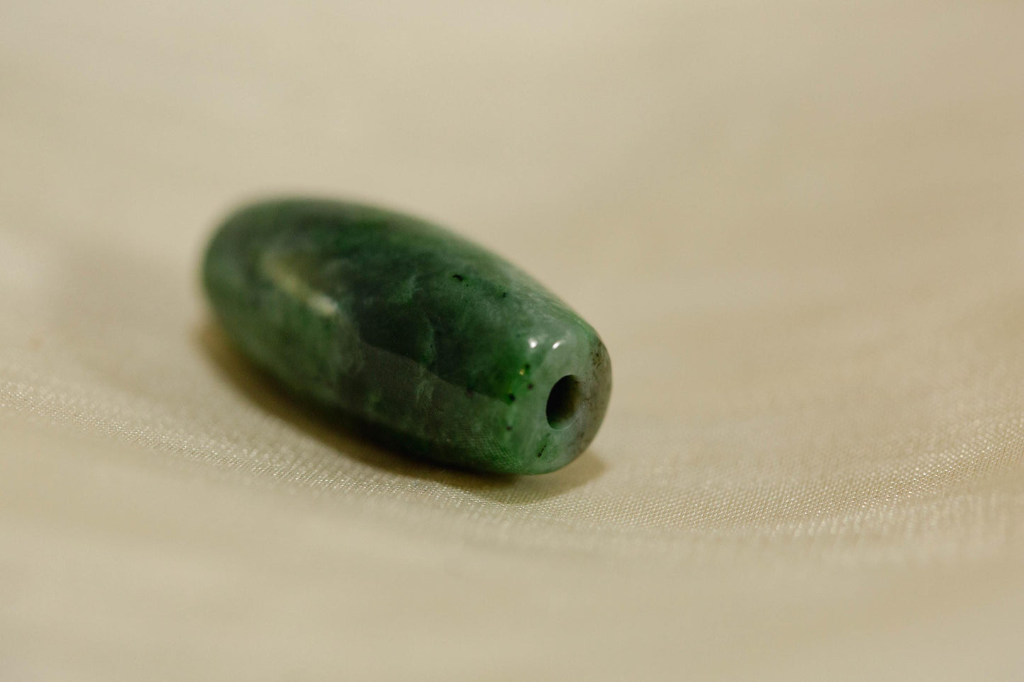 Green Jade Tube Bead Handcarved from Yukon Jade (measures 25.3x12 mm)
