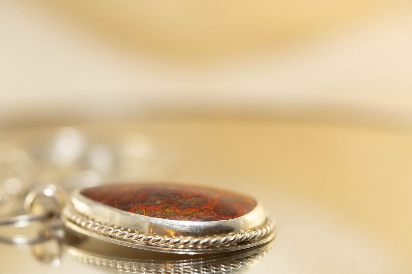 Morgan Hill Poppy Jasper Cabochon on 18inch Silver Rope