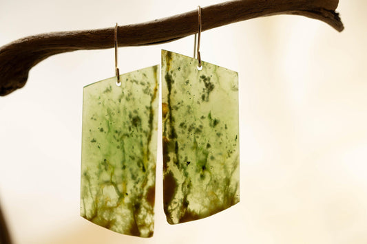 NZ Jade Long Rectangle Dangle Earrings