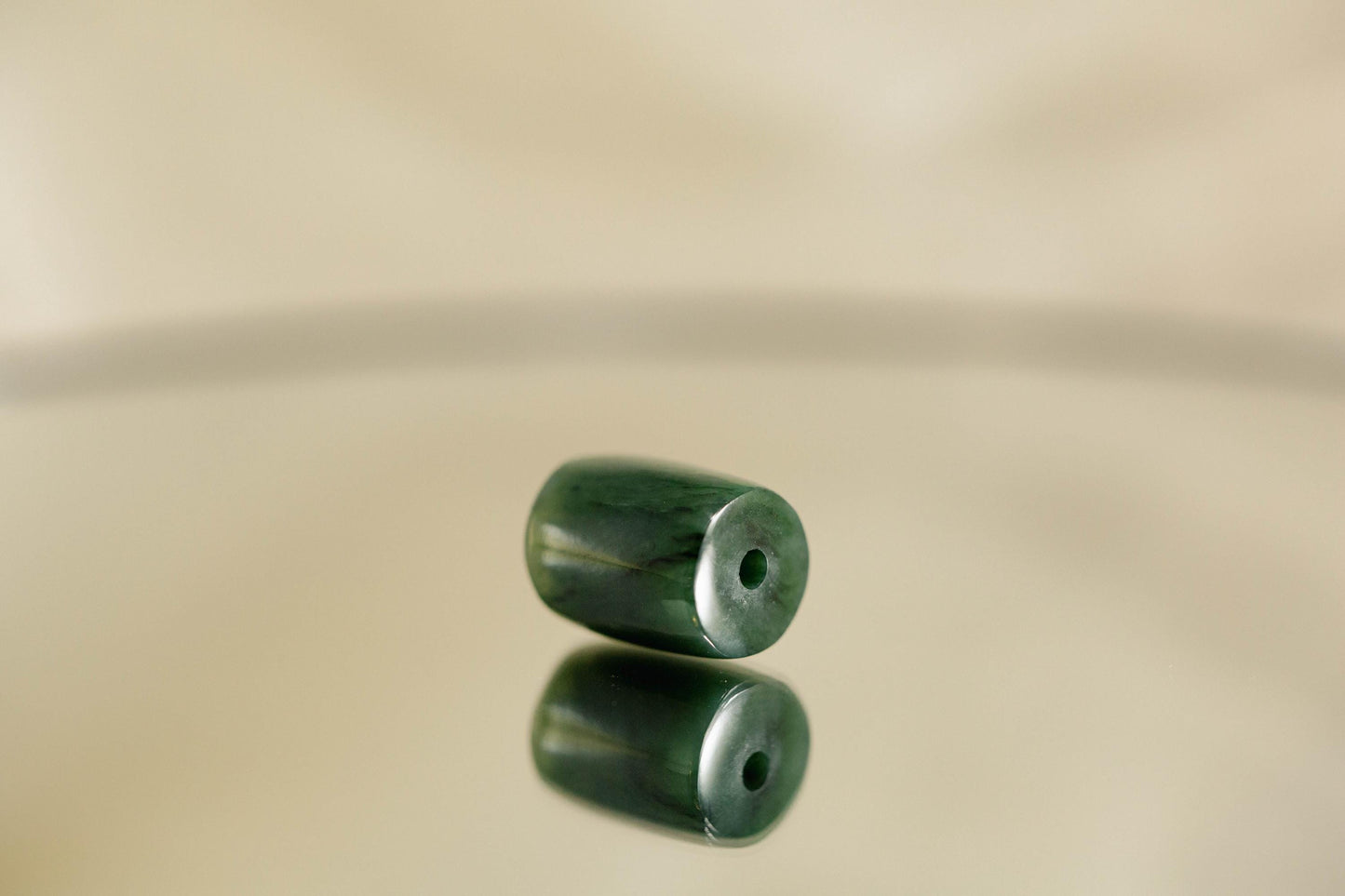 Green Jade Tube Bead Handcarved from Washington Jade (measures 16x12 mm)