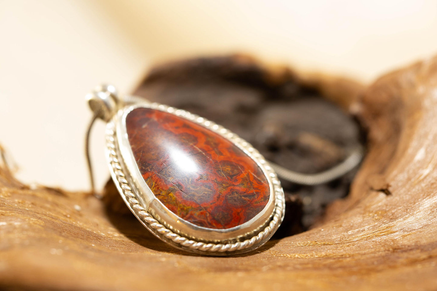 Morgan Hill Poppy Jasper Cabochon on 18inch Silver Rope