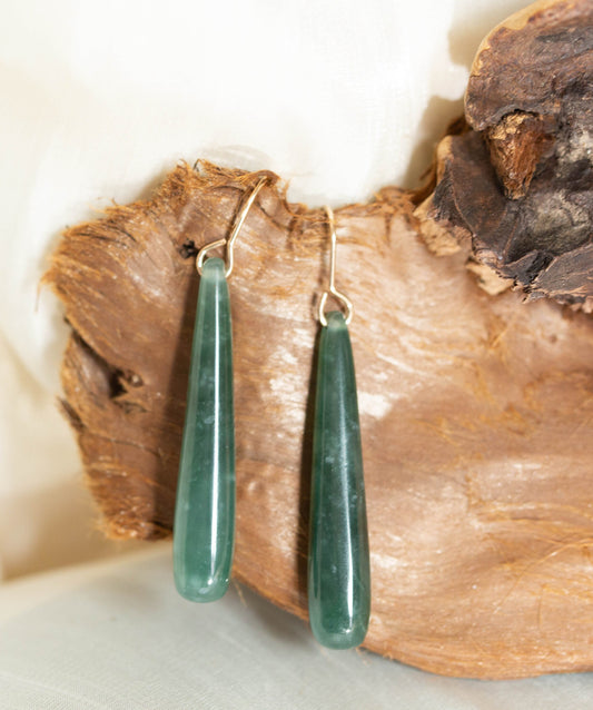 Guatemalan Blue Jade Teardrop Dangles with Gold Findings