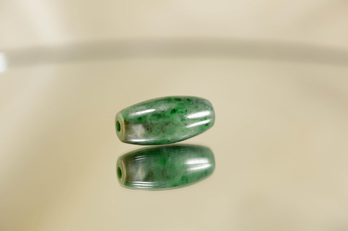 Green Jade Tube Bead Handcarved from Yukon Jade (measures 25.3x12 mm)