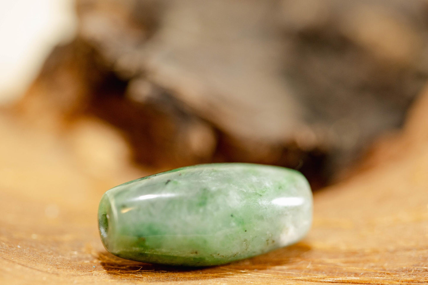 Green Jade Tube Bead Handcarved from Yukon Jade (measures 25.3x12 mm)