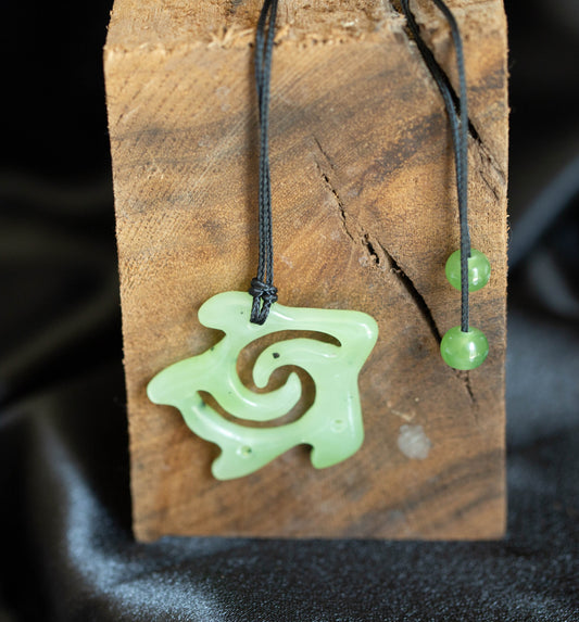 Siberian Green Jade Turtle Pendant with Siberian Beads
