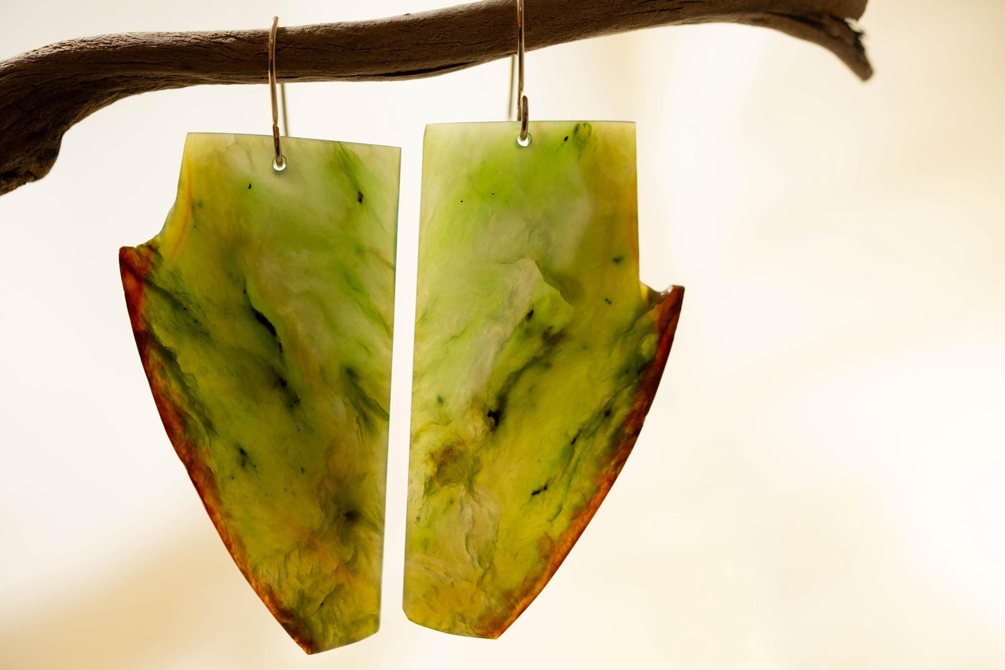 Washington Green Jade Dangle Earrings on 14 K Gold Ear Wires