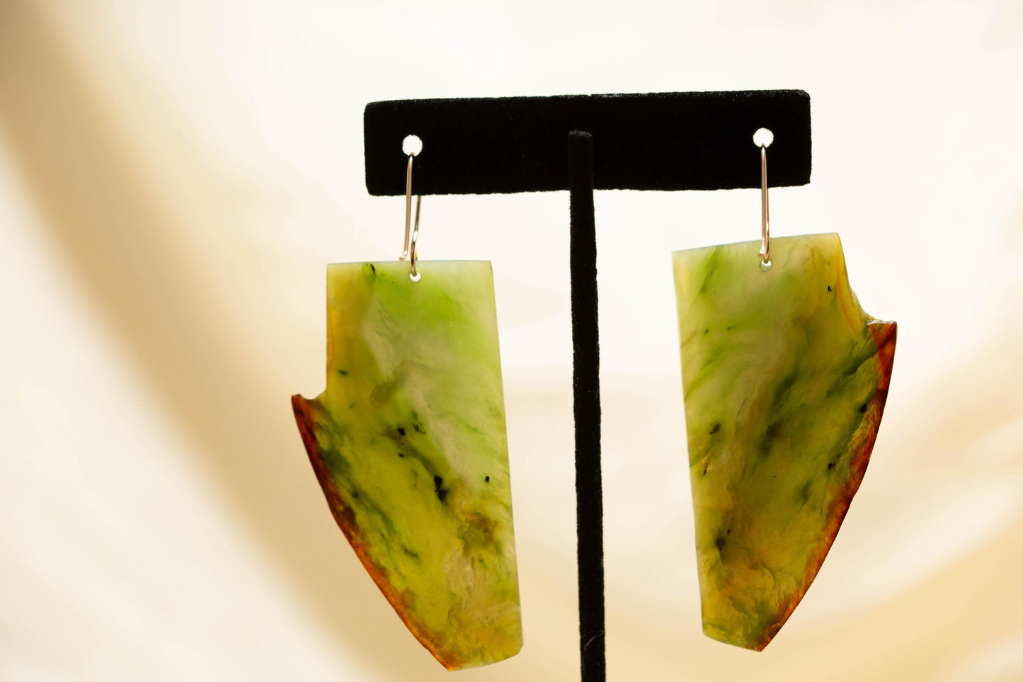 Washington Green Jade Dangle Earrings on 14 K Gold Ear Wires