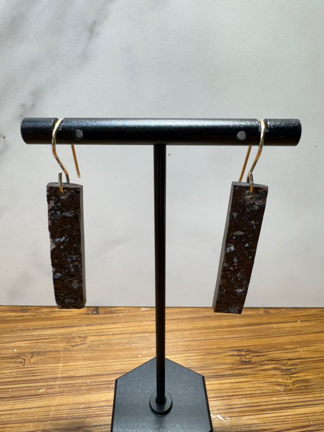 Wyoming Black Edwards Jade Earrings – Live Rind &amp; Polished Black – Reversible Dangles – 14k Gold Filled